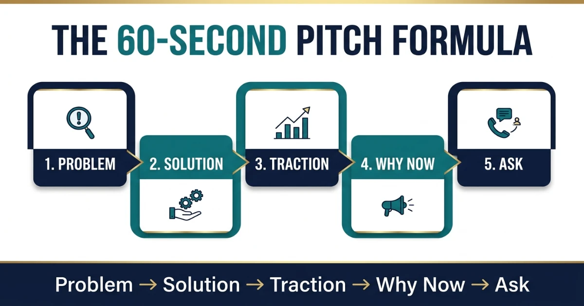Diagram of the five-sentence tell me about your business pitch framework for Pakistani entrepreneurs